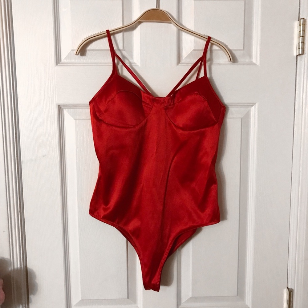 NEW red satin bodysuit